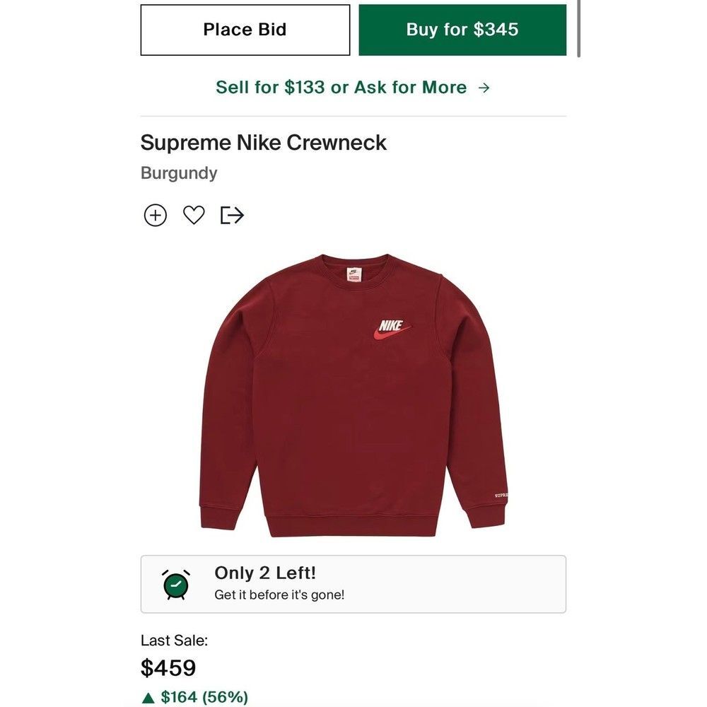 Supreme Nike Crewneck Burgundy Medium